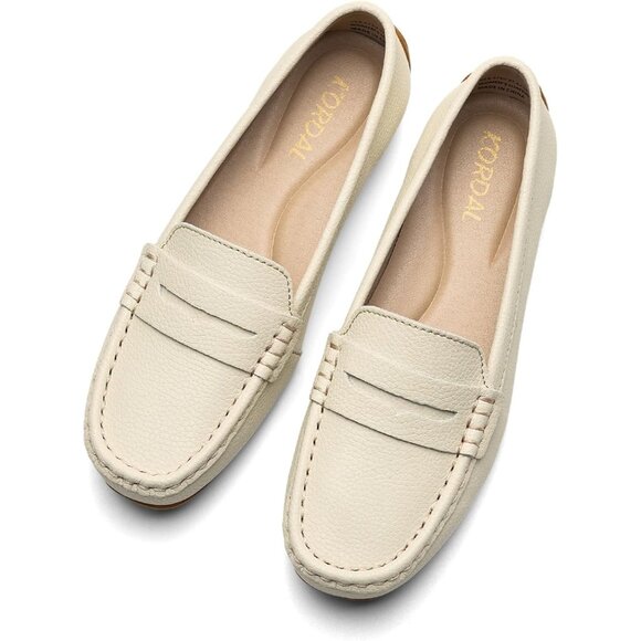 Kordal Women's Beige Leather Comfortable & Lightweight Penny Loafers Flats - Picture 9 of 9